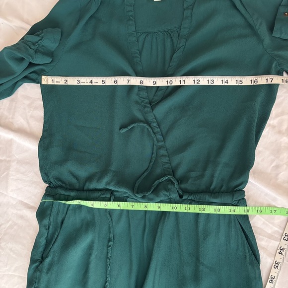 Mango Womens XS Shirt Dress Basics Green V‎ Neck Long Sleeve Drawstring Waist - Picture 6 of 9